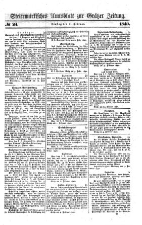 Steyermärkisches Amtsblatt zur Grätzer Zeitung 18400211 Seite: 1