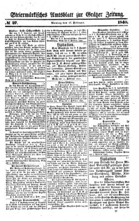 Steyermärkisches Amtsblatt zur Grätzer Zeitung 18400217 Seite: 1