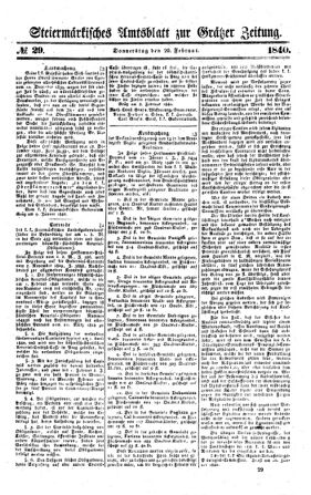 Steyermärkisches Amtsblatt zur Grätzer Zeitung 18400220 Seite: 1