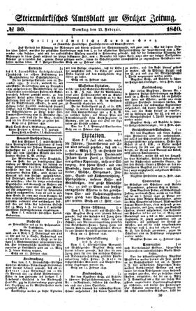 Steyermärkisches Amtsblatt zur Grätzer Zeitung 18400222 Seite: 1