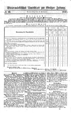 Steyermärkisches Amtsblatt zur Grätzer Zeitung 18400227 Seite: 1