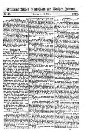 Steyermärkisches Amtsblatt zur Grätzer Zeitung 18400316 Seite: 1