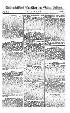 Steyermärkisches Amtsblatt zur Grätzer Zeitung 18400317 Seite: 1