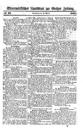 Steyermärkisches Amtsblatt zur Grätzer Zeitung 18400324 Seite: 1