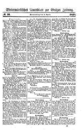 Steyermärkisches Amtsblatt zur Grätzer Zeitung 18400402 Seite: 1