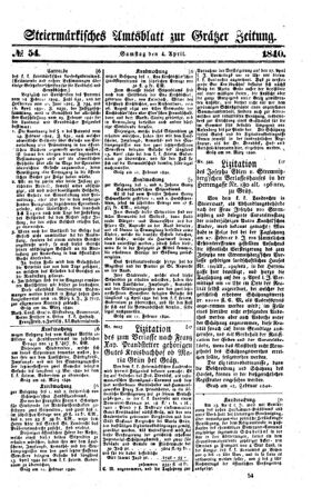 Steyermärkisches Amtsblatt zur Grätzer Zeitung 18400404 Seite: 1