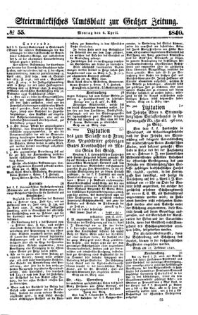 Steyermärkisches Amtsblatt zur Grätzer Zeitung 18400406 Seite: 1