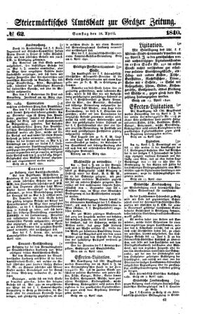 Steyermärkisches Amtsblatt zur Grätzer Zeitung 18400418 Seite: 1