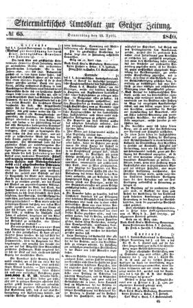 Steyermärkisches Amtsblatt zur Grätzer Zeitung 18400423 Seite: 1