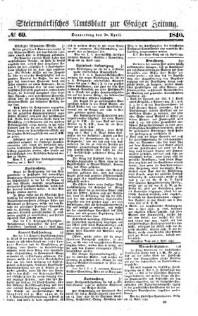 Steyermärkisches Amtsblatt zur Grätzer Zeitung 18400430 Seite: 1