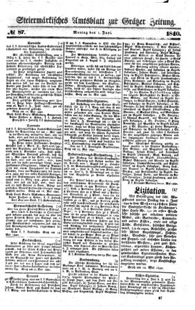 Steyermärkisches Amtsblatt zur Grätzer Zeitung 18400601 Seite: 1