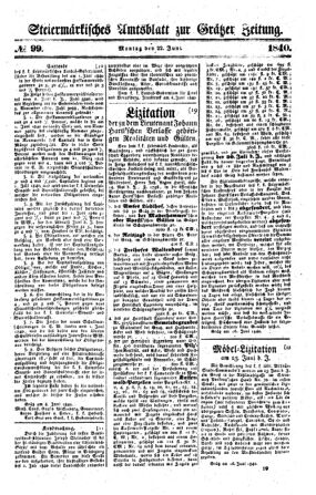 Steyermärkisches Amtsblatt zur Grätzer Zeitung 18400622 Seite: 1