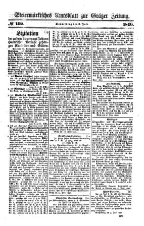 Steyermärkisches Amtsblatt zur Grätzer Zeitung 18400709 Seite: 1