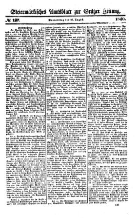 Steyermärkisches Amtsblatt zur Grätzer Zeitung 18400827 Seite: 1