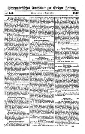 Steyermärkisches Amtsblatt zur Grätzer Zeitung 18400909 Seite: 1