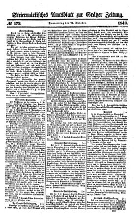 Steyermärkisches Amtsblatt zur Grätzer Zeitung 18401029 Seite: 1