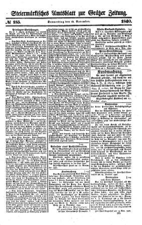 Steyermärkisches Amtsblatt zur Grätzer Zeitung 18401119 Seite: 1