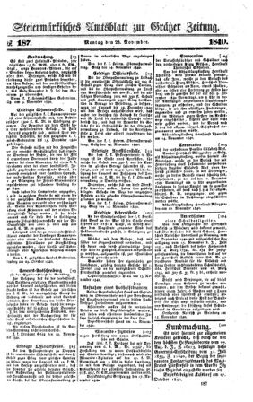 Steyermärkisches Amtsblatt zur Grätzer Zeitung 18401123 Seite: 1