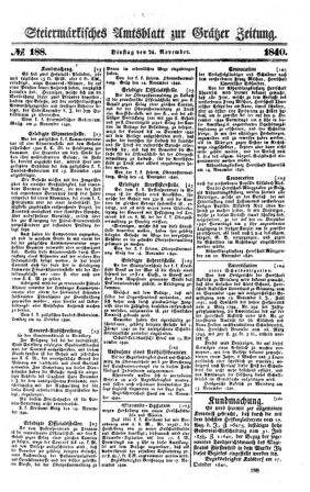 Steyermärkisches Amtsblatt zur Grätzer Zeitung 18401124 Seite: 1