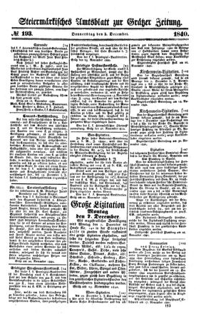 Steyermärkisches Amtsblatt zur Grätzer Zeitung 18401203 Seite: 1