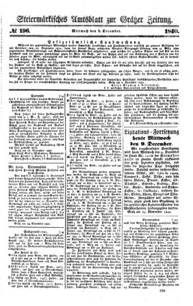 Steyermärkisches Amtsblatt zur Grätzer Zeitung 18401209 Seite: 1