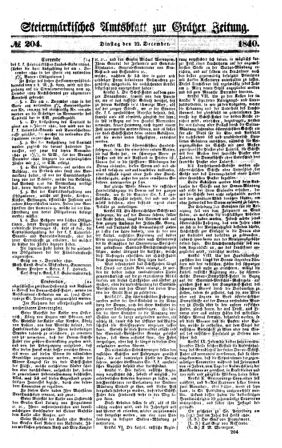 Steyermärkisches Amtsblatt zur Grätzer Zeitung 18401222 Seite: 1