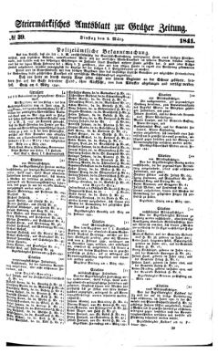 Steyermärkisches Amtsblatt zur Grätzer Zeitung 18410309 Seite: 1