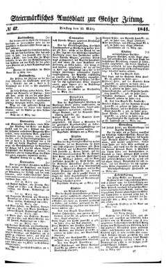 Steyermärkisches Amtsblatt zur Grätzer Zeitung 18410323 Seite: 1