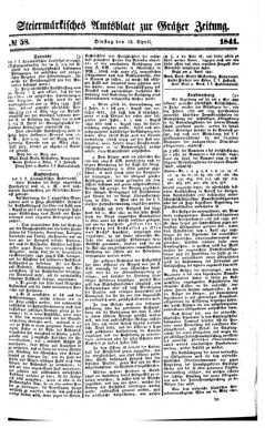 Steyermärkisches Amtsblatt zur Grätzer Zeitung 18410413 Seite: 1