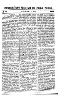 Steyermärkisches Amtsblatt zur Grätzer Zeitung 18410422 Seite: 1