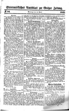 Steyermärkisches Amtsblatt zur Grätzer Zeitung 18410614 Seite: 1