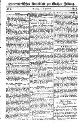 Steyermärkisches Amtsblatt zur Grätzer Zeitung 18420103 Seite: 1