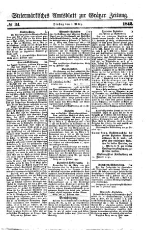 Steyermärkisches Amtsblatt zur Grätzer Zeitung 18420301 Seite: 1