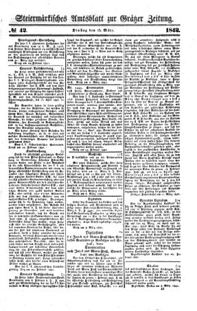 Steyermärkisches Amtsblatt zur Grätzer Zeitung 18420315 Seite: 1