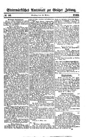 Steyermärkisches Amtsblatt zur Grätzer Zeitung 18420322 Seite: 1