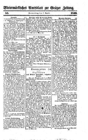 Steyermärkisches Amtsblatt zur Grätzer Zeitung 18420407 Seite: 1