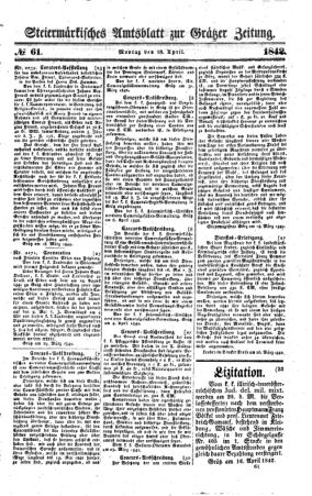 Steyermärkisches Amtsblatt zur Grätzer Zeitung 18420418 Seite: 1