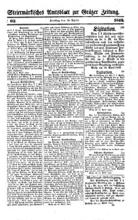 Steyermärkisches Amtsblatt zur Grätzer Zeitung 18420419 Seite: 1