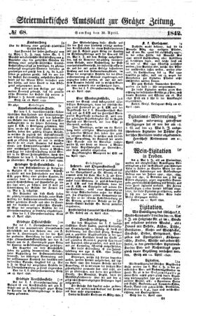 Steyermärkisches Amtsblatt zur Grätzer Zeitung 18420430 Seite: 1