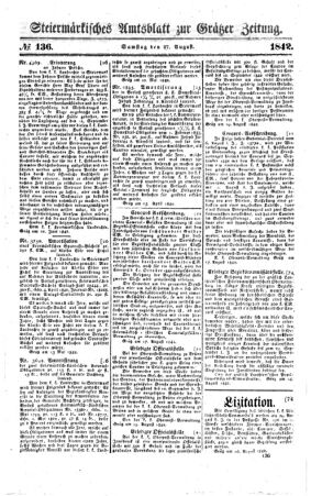 Steyermärkisches Amtsblatt zur Grätzer Zeitung 18420827 Seite: 1