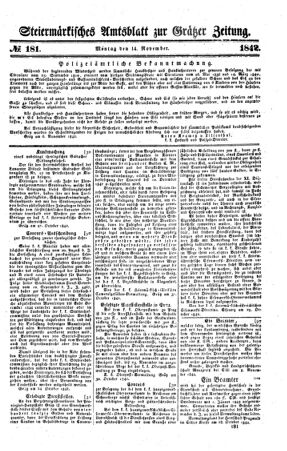 Steyermärkisches Amtsblatt zur Grätzer Zeitung 18421114 Seite: 1