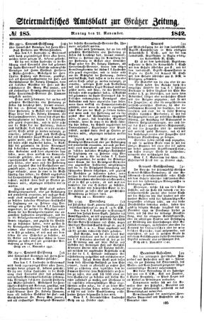 Steyermärkisches Amtsblatt zur Grätzer Zeitung 18421121 Seite: 1