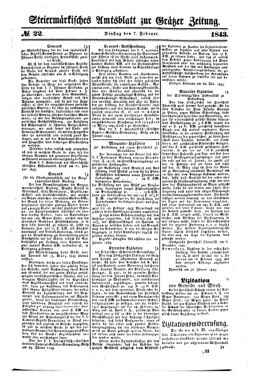 Steyermärkisches Amtsblatt zur Grätzer Zeitung 18430207 Seite: 1