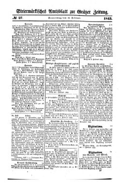 Steyermärkisches Amtsblatt zur Grätzer Zeitung 18430216 Seite: 1