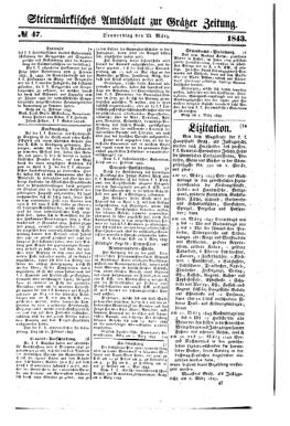 Steyermärkisches Amtsblatt zur Grätzer Zeitung 18430323 Seite: 1