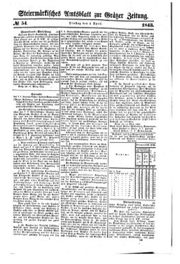 Steyermärkisches Amtsblatt zur Grätzer Zeitung 18430404 Seite: 1