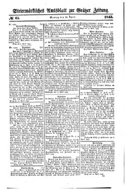 Steyermärkisches Amtsblatt zur Grätzer Zeitung 18430424 Seite: 1