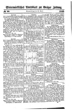 Steyermärkisches Amtsblatt zur Grätzer Zeitung 18430622 Seite: 1