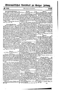 Steyermärkisches Amtsblatt zur Grätzer Zeitung 18430626 Seite: 1