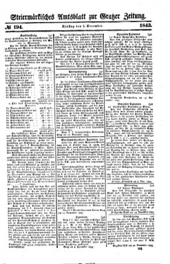 Steyermärkisches Amtsblatt zur Grätzer Zeitung 18431205 Seite: 1